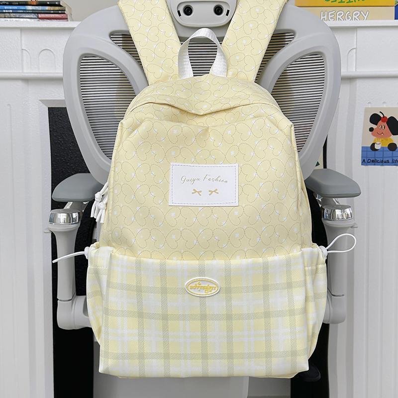 Plaid Backpack Junior High School Student Schoolbag Plaid Large Capacity Backpack