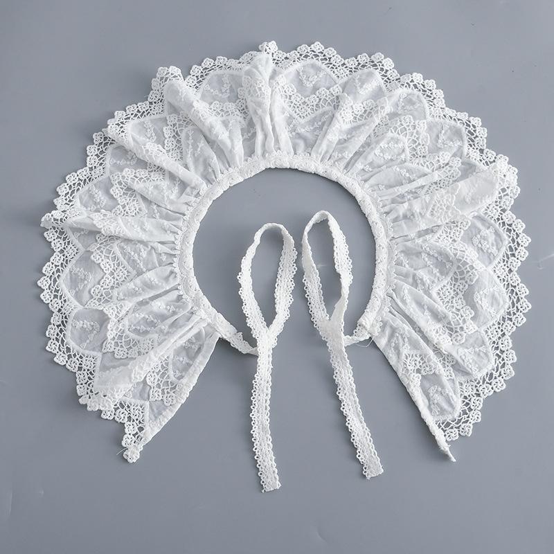 Decorative Embroidery Neckline Double-Layer Fake Collar Shawl Accessories Elegant Ruffle Scarf Lace Up Detachable Capelet