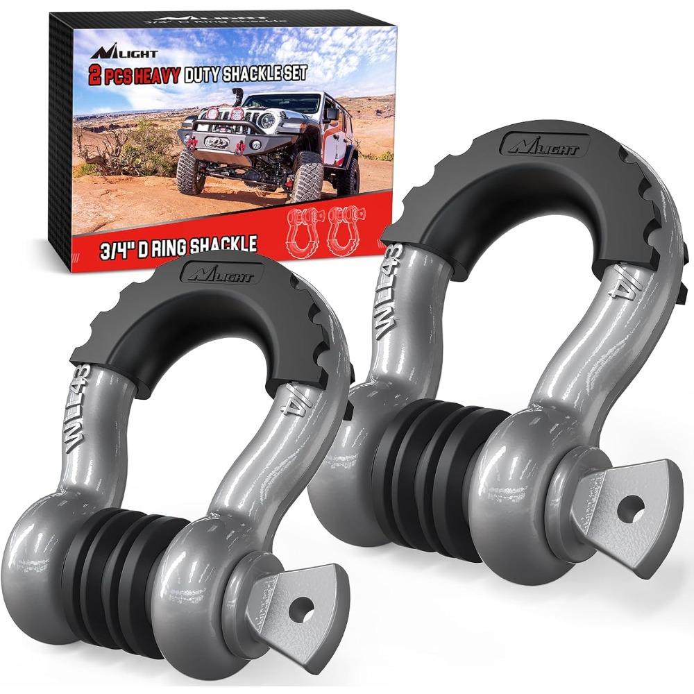 Nilight 2pcs 3/4 D-Ring Shackle with 7/8 Screw Pin Break Strength, Heavy Duty Off Road Recovery Shackle with Isolators Washers 41887lbs