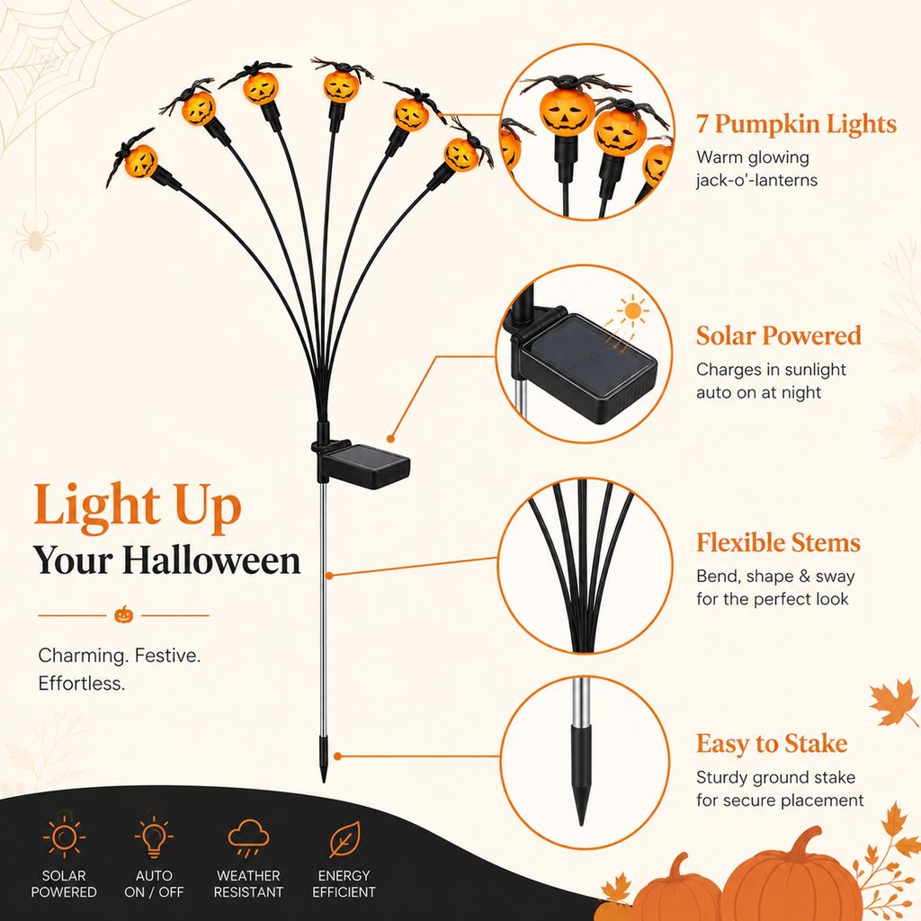 Pumpkin Stake Lights for Halloween Garden Decor, Outdoor Path Lights with /Off