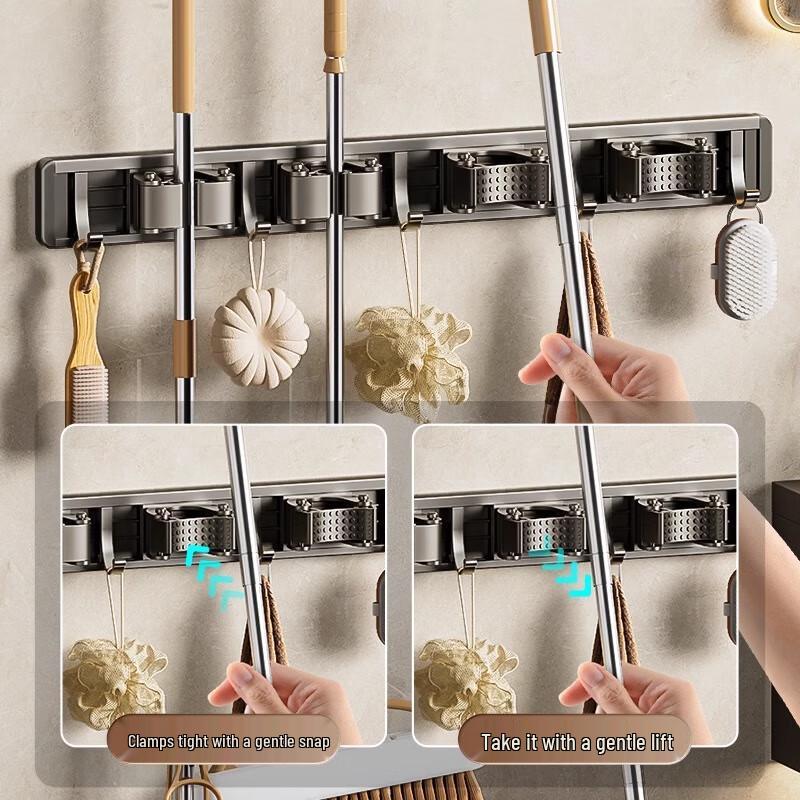MDNG No-Drill Wall-Mounted Mop and Broom Holder