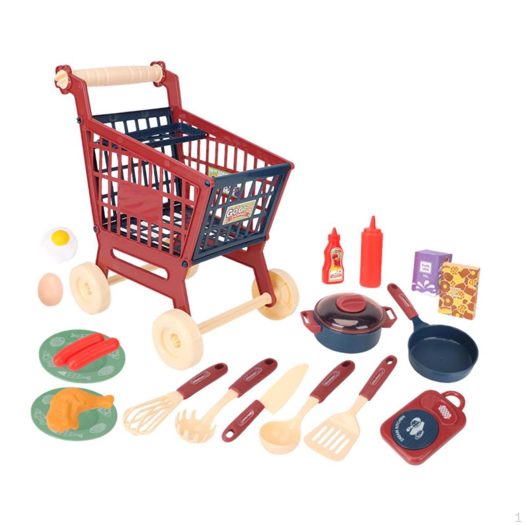 Kids Shopping Cart Trolley Play Set Pretend Early Learning Realistic Creative Simulation