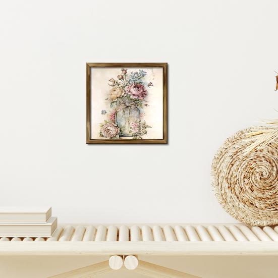 Flower Vase Decorative Painting with Wooden Frame, Bathroom Welcome Wall Hanging Picture, Home Office Living Room Wall Art Decor Sign