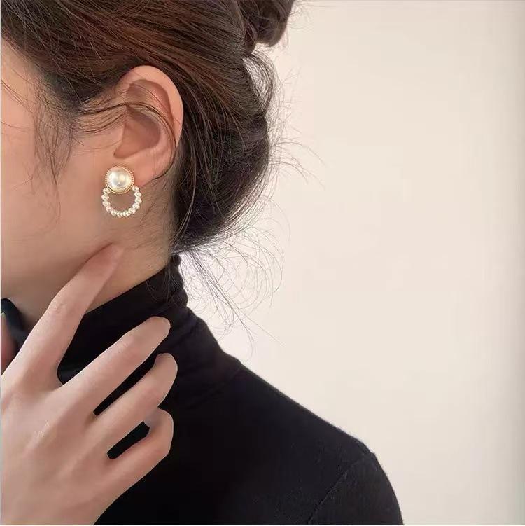 Large Retro 925 Pearl Earrings with Niche Ear Buckles for Women