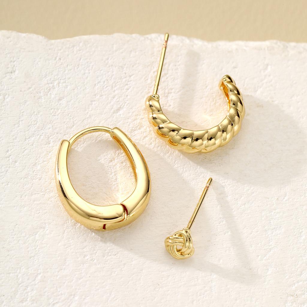 3pcs Simple Hoop Earring Set for Women Vintage Gold Color Metal Circle Geometric Cartilage Piercing Earrings Daily Party Jewelry