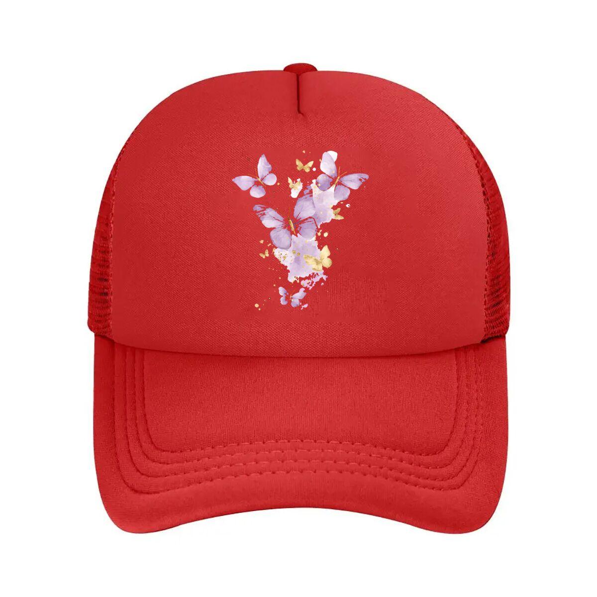 Purple Watercolor Butterflies Gold Accent Wall Art Mesh Baseball Cap Hip Hop Adjustable