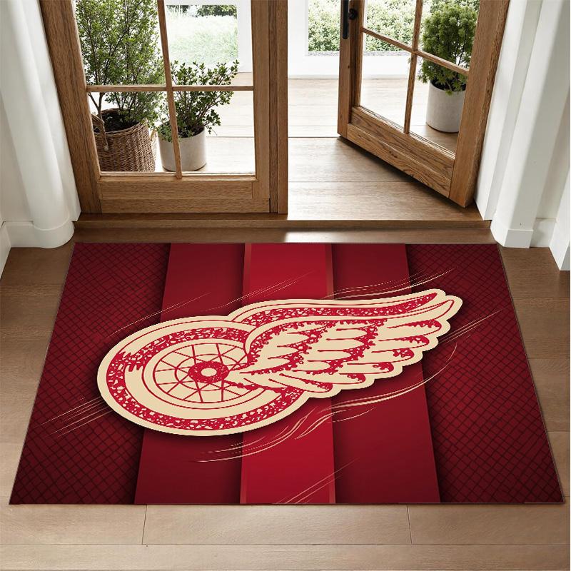 Detroit Red Wings Design Crystal Velvet Rug Soft Decorative Mat for Bedroom Entrance