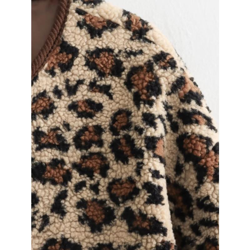 DAFIFY Damenmode Lässig Leopardenmuster Herbst Winter Langarm V-Ausschnitt Jacken & Mäntel
