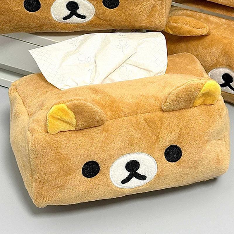Rilakkuma Felpa Atractiva Caja de Pañuelos Anime Dibujos Animados Hogar Sala de Estar Dormitorio Lindos Soportes de Papel Bolsa de Almacenamiento para Servilletas