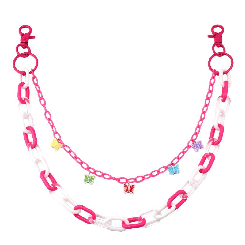 Candy Colors Trousers Chain Keychain for Women Pants Chains Multi Layer Belt Waist Keychains Hip Hop Hook Jewelry Accessories