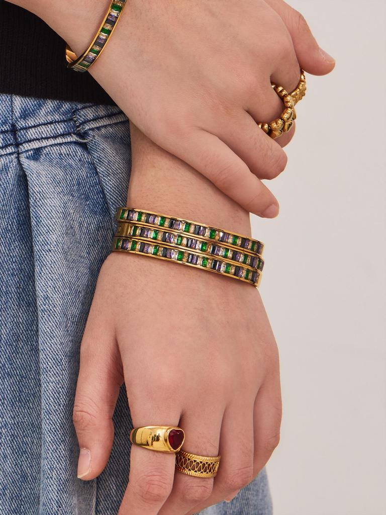 European & American Colored Zircon Bracelet - 18K Gold-Plated Stainless Steel with Unique Design & Luxury Buckle