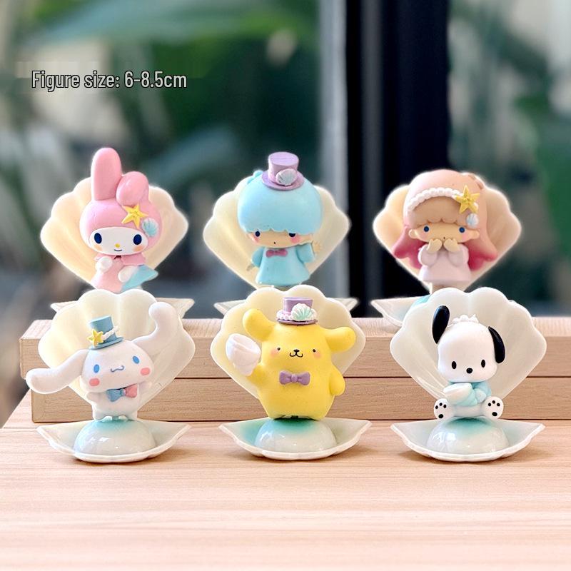 Sanrio Beach Scene Ornament: Melody, Kuromi, Pochacco & Little Twin Stars Figures