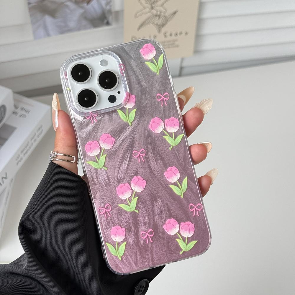 Gradient Pink Bow Flowers Phone Case For Xiaomi Redmi Note 14 13 Pro 14C 13C 13T 14T A5 A3 A4 Silicone Couple Fundas Shell Cover