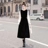 Women's Faux Two-Piece Color Block Lantern Sleeve A-Line Dress