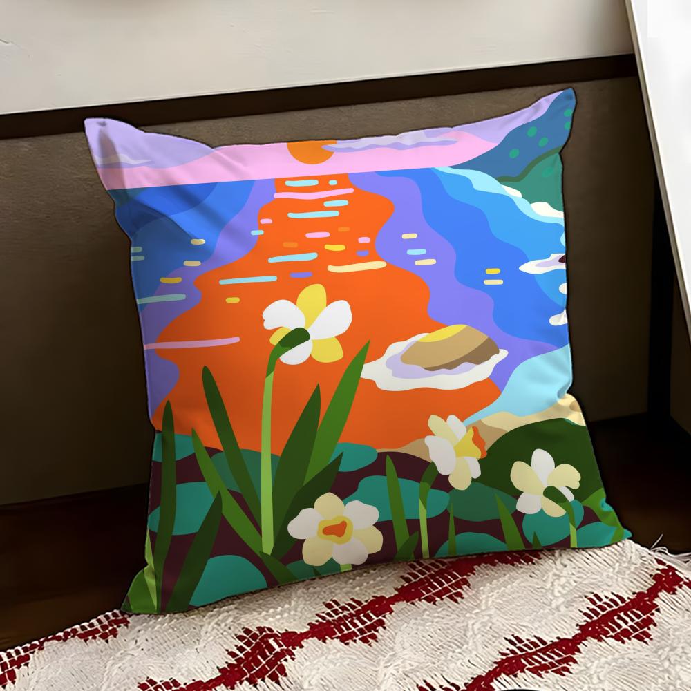 Colorful Geometric Landscape Cushion Cover Reversible Soft Durable Pillow Cover Home Car MultiScene Use for Daily Comfort