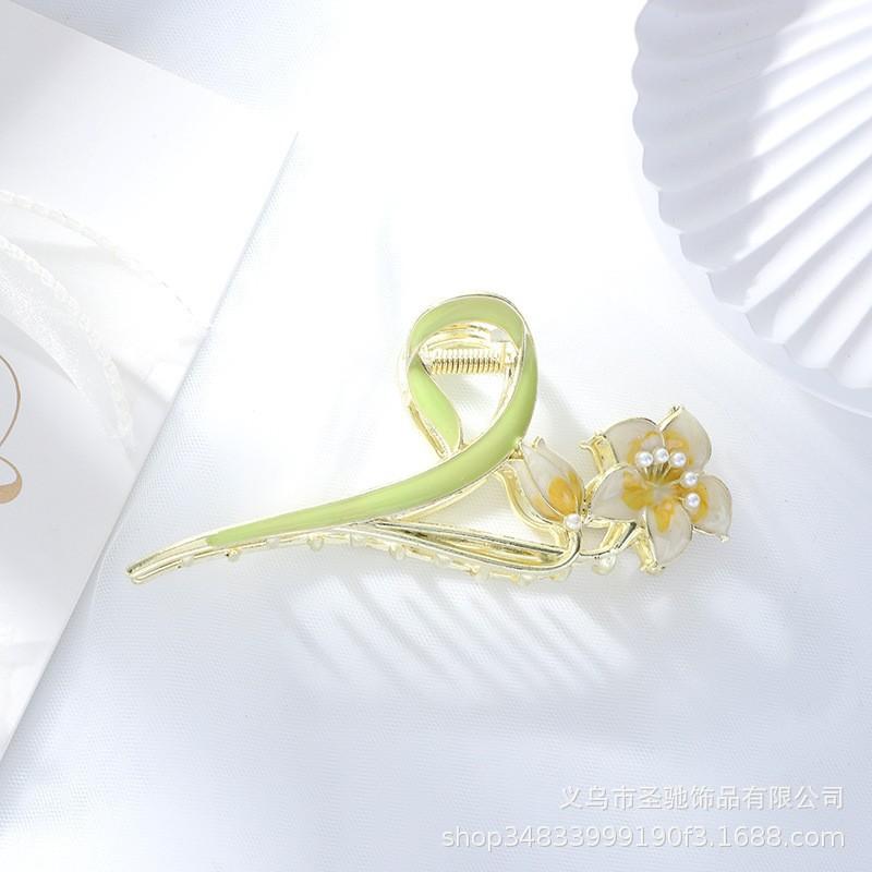 Stilig Fresh Temperament Oil Drop Floral Metal Shark Hair Clip