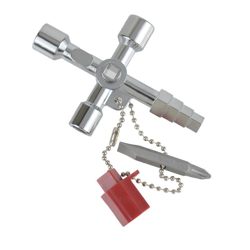 Multi-functional Silver Triangular Wrench with Bit Key & Four-in-One Pagoda