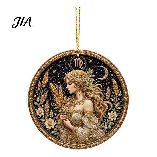 Hanging Home Ornament 2D Flat Pearl Painting Ornament, Double Sided Zodiac Theme Gem Decorative Pendant Art Craft, Rhinestone Beads Pattern