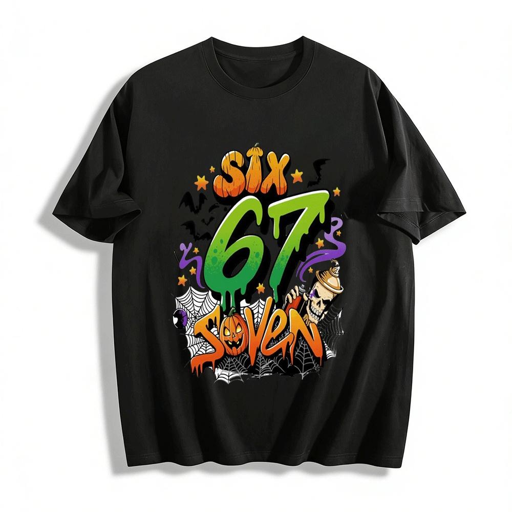 Halloween Themed Graffiti Style Number Print Casual Top Pure cotton T-shirt XXS