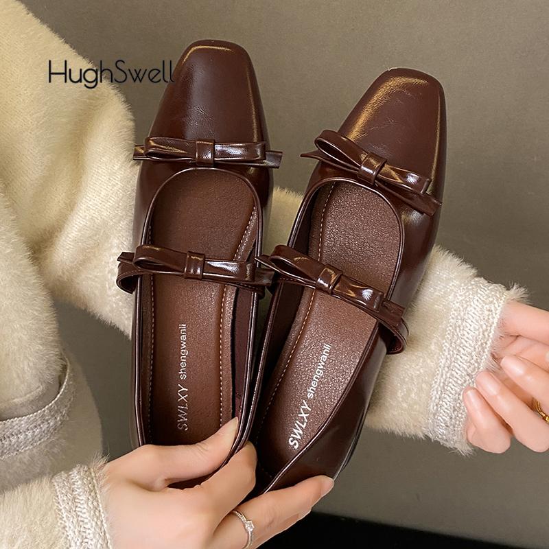 Fashion Elegant Bowknot Leather Ballet Flats Woman Premium Low Heel Mary Jane Shoes Ladies Brand Design Casual Bows Shallow Loafers