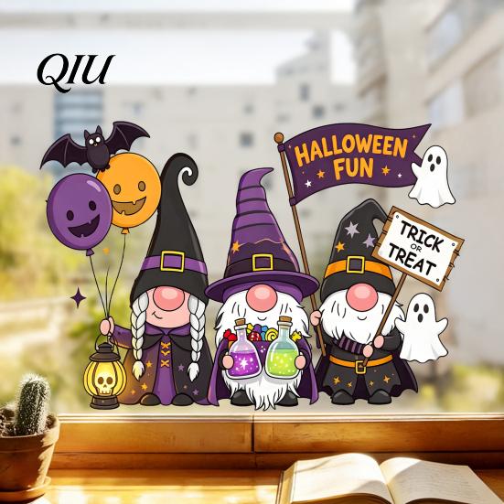 Removable Static Cling Decal Glass Sticker, No Residue Reusable Window Clings, Festive Glue-free Decoration with Halloween Dwarf Wizards Black