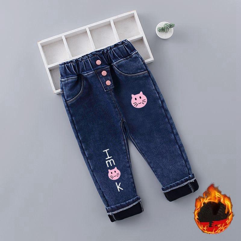 Fleece-Jeans für Mädchen im Herbst und Winter als Oberbekleidung, langohrige Kaninchen-Jeans im koreanischen Stil mit hoher Taille, trendige Hosen für Mädchen im koreanischen Stil