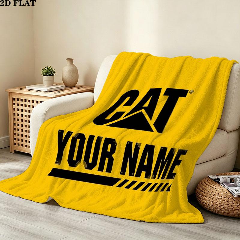 1PC Cat Construction Gear Custom Name Patterned Flannel Blanket Suitable For All Seasons for Home Decor Warmth and Comfort Gifts Holiday Gift