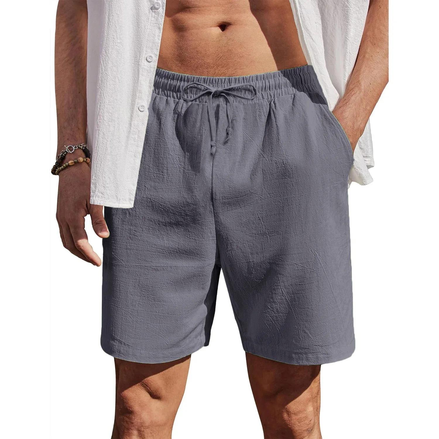 

Men s Cotton Linen Shorts Beach Style Lightweight Breathable Casual Short Pants Vacation Hawaii Loose Fit Comfortable Shorts XXXL темно серый