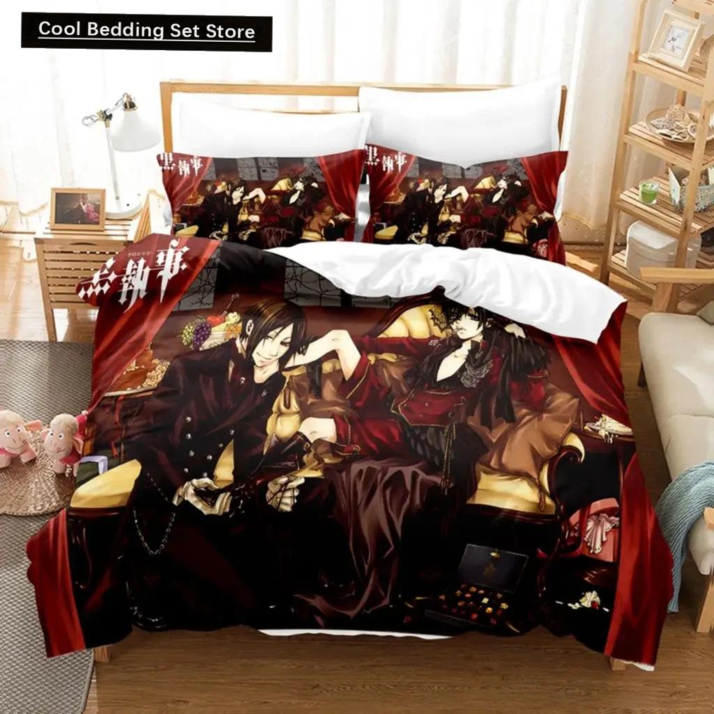 Set Biancheria da Letto Anime Black Butler Sebastian Ciel, Copripiumino Set Letto Coperta Federa, Dimensioni King Queen Twin Ragazzi Ragazze Adulti