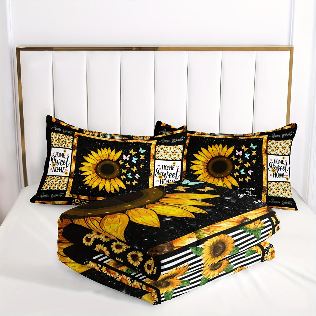 Yellow 3pc Sunflower Bedding Sets Quilt Sunflower Comforter Set Yellow Bedding Sets Western Bed Comforter Set Boho Comforter Set