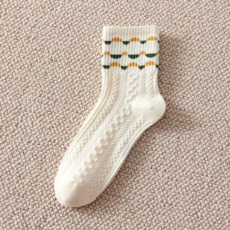 Șosete Dama Mid-Calf - Primăvară/Vară, Florale Japoneze la Modă, Stil Coreean