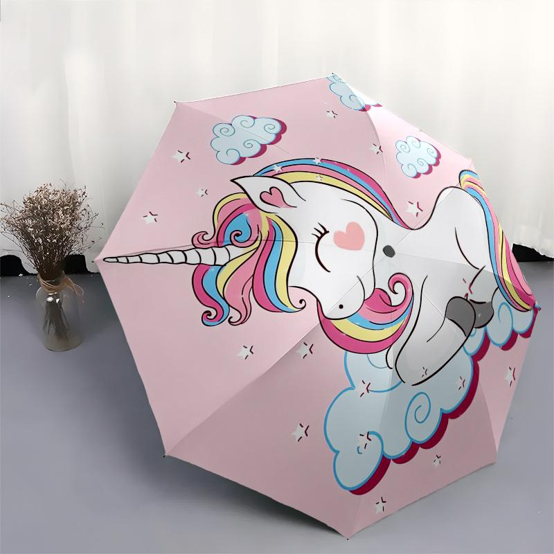 Unicorn, Rainbow Automatic Folding Umbrella 8 Ribs, Durable Iron Frame, Bright Color Pattern Compact Travel Umbrella, Suitable for Outdoor,