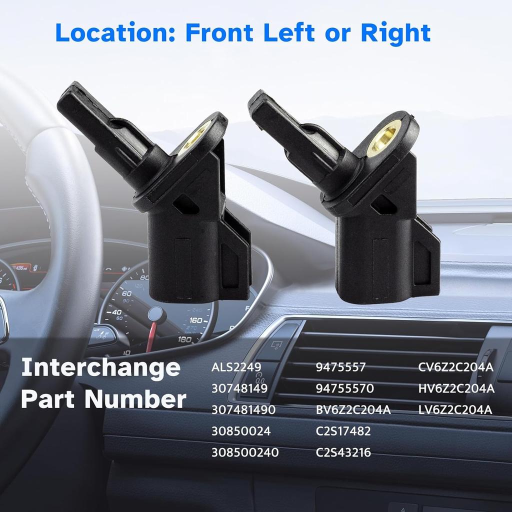 Front ABS Wheel Speed Sensor Left Right fit for Ford Escape Focus Transit Connect C-Max, Volvo XC60 SC70 C30 C70 S40 S60 S80 V50 V70 2012 2013 2014