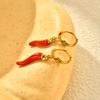 Kreativní náušnice s přívěsky červené chilli papričky pro ženy Trendy náušnice kroužky z nerezové oceli pozlacené 18K zlatem Módní šperky Dárek