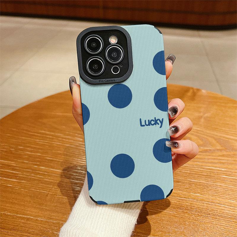 

Vertical Leather Shell Lovely Blue Polka Dots Printed Patterned Shockproof Soft Silicone Case with Camera Lens Full Protection for IPhone Samsung iPhone 6 / iPhone 6s