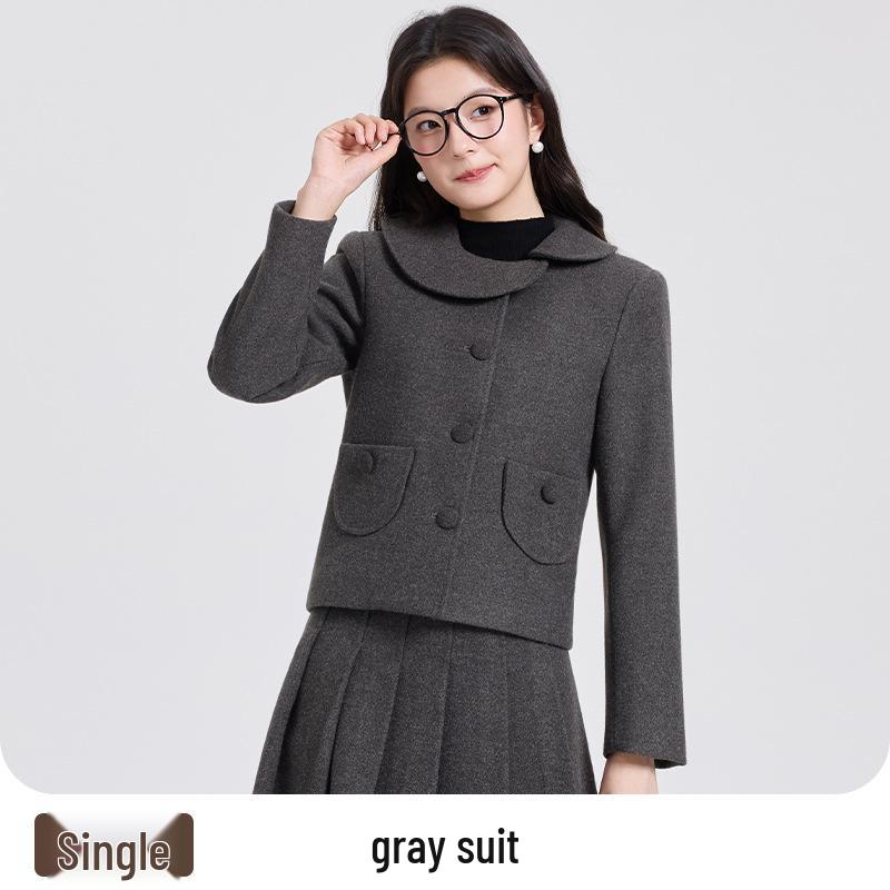 Женский серый костюм-юбка из смесовой шерсти - Элегантный профессиональный образ на осень/зиму 2025 XL