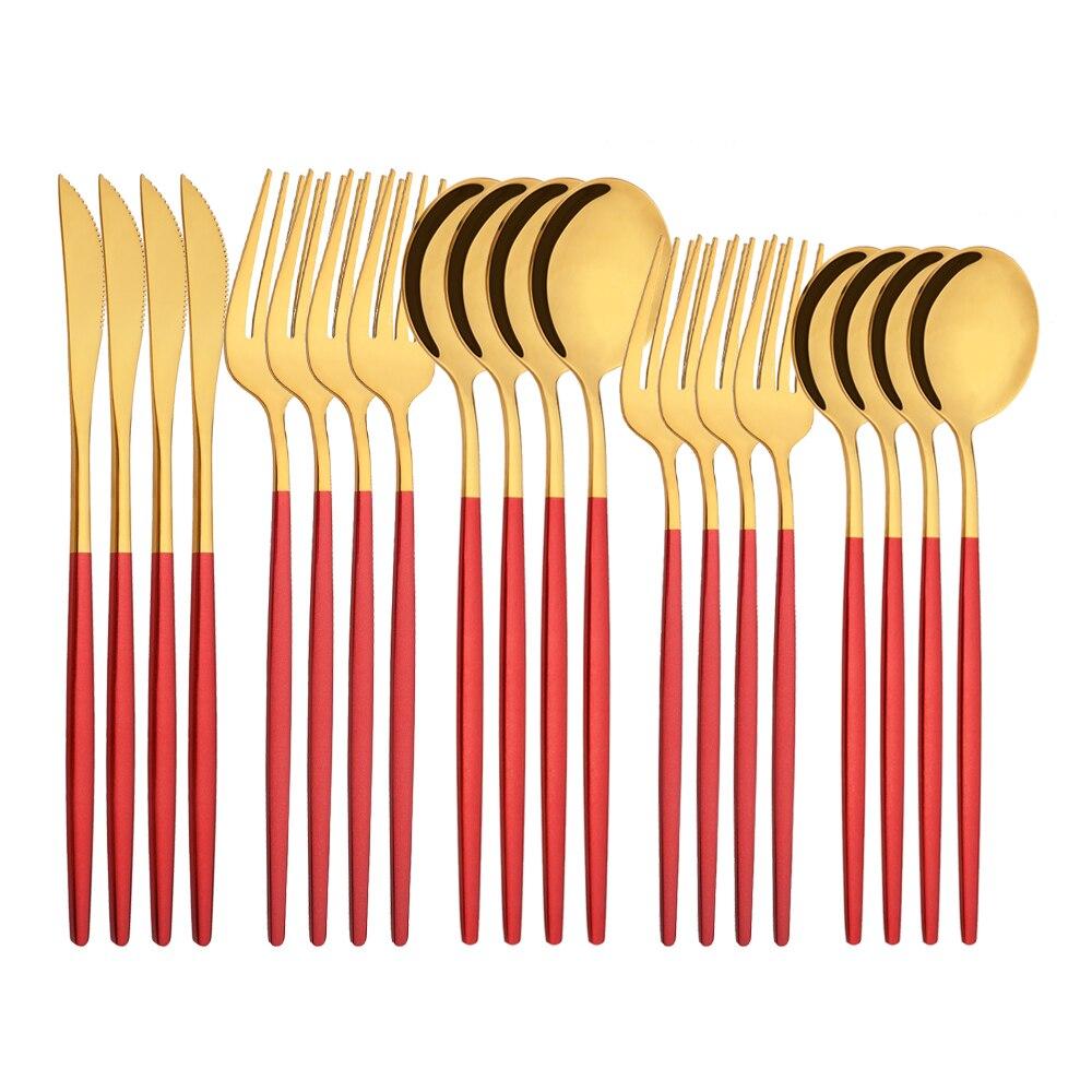 20Pcs/4Sets Stainless Steel Cutlery Tableware Mirror Polished Dinnerware Set White Gold Knife Fork Spoon Flatware Silverware Dinner Set