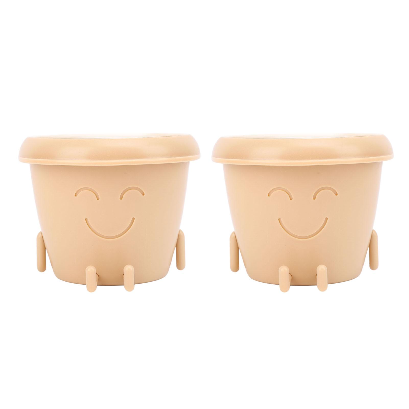 

Прямоногий маленький суккулентный горшок для лица-цветка с дренажем, милый пластиковый забавный кашпо для дома бежевый