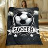 1pc Soccer Ball Shield Stars Black Background Blanket Flannel Throw Blanket Football Fan Gift Sporty Home Decor Cozy Bedding