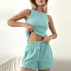Women's Loose Comfortable Casual Fashionable Solid Color Sleeveless Top Shorts Home Clothes Two-piece Set