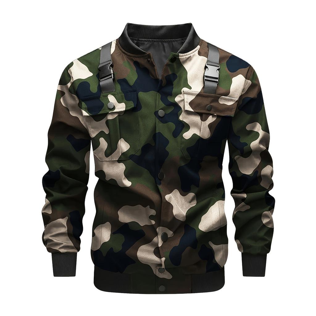 Men's Solid Color Camouflage Outdoor Sports Jacket Men's Pocket Button Casual Jacket