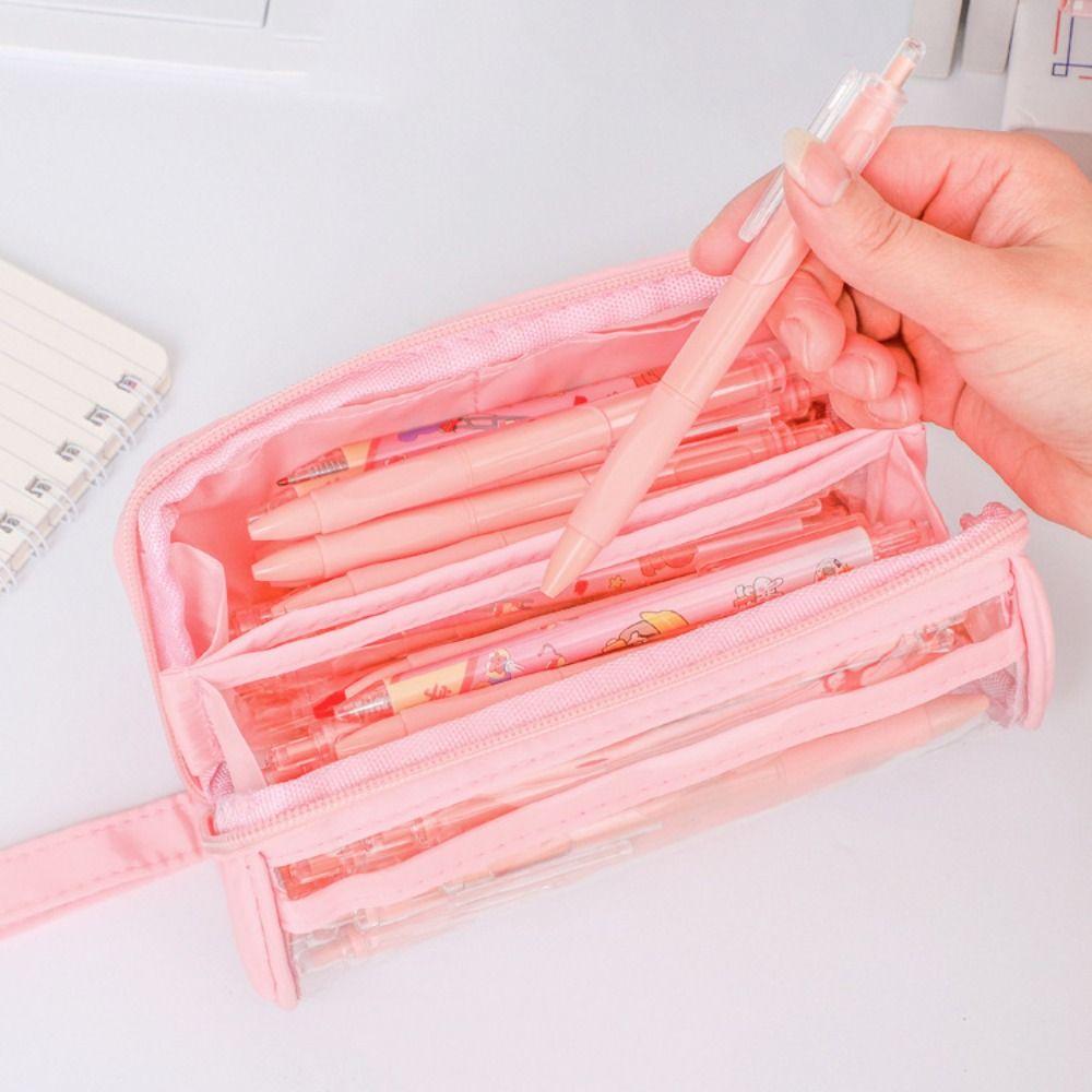 PVC Large Capacity Pencil Bag Standing Zipper Pencil Case Transparent Pencil Case  School Supplies