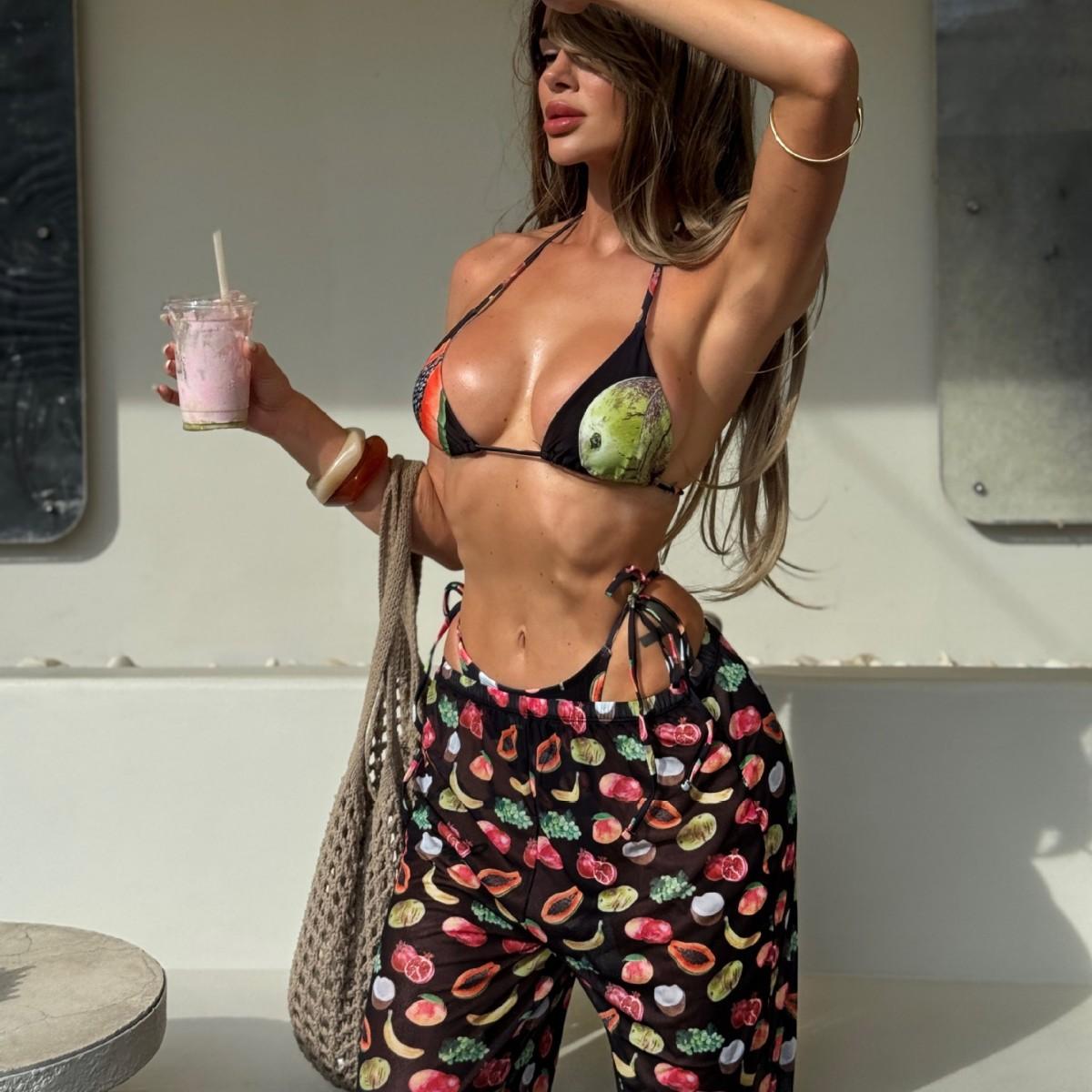 2026 European and American New Printing Fashionable and Sexy Three-piece Set Neck Strap Swimsuit Women s Bikini Bikini Swimsuit S