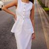 New French Style Lazy Casual Pure Cotton Square Neck Sleeveless Vest and Skirt Set for Women