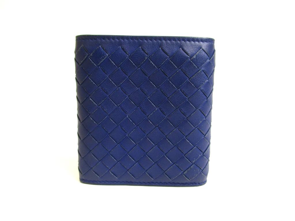 Authentic BOTTEGA VENETA Intrecciato Blue Leather Trifold Wallet Compact Wallet #a976  Pre-owned