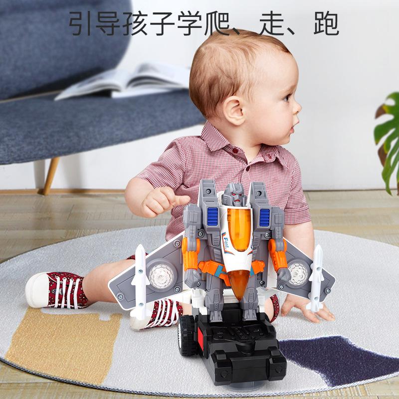 Electric Cool Deformation Combat Aircraft Universal Walking Music Lights Automatic Deformation Aircraft Toys