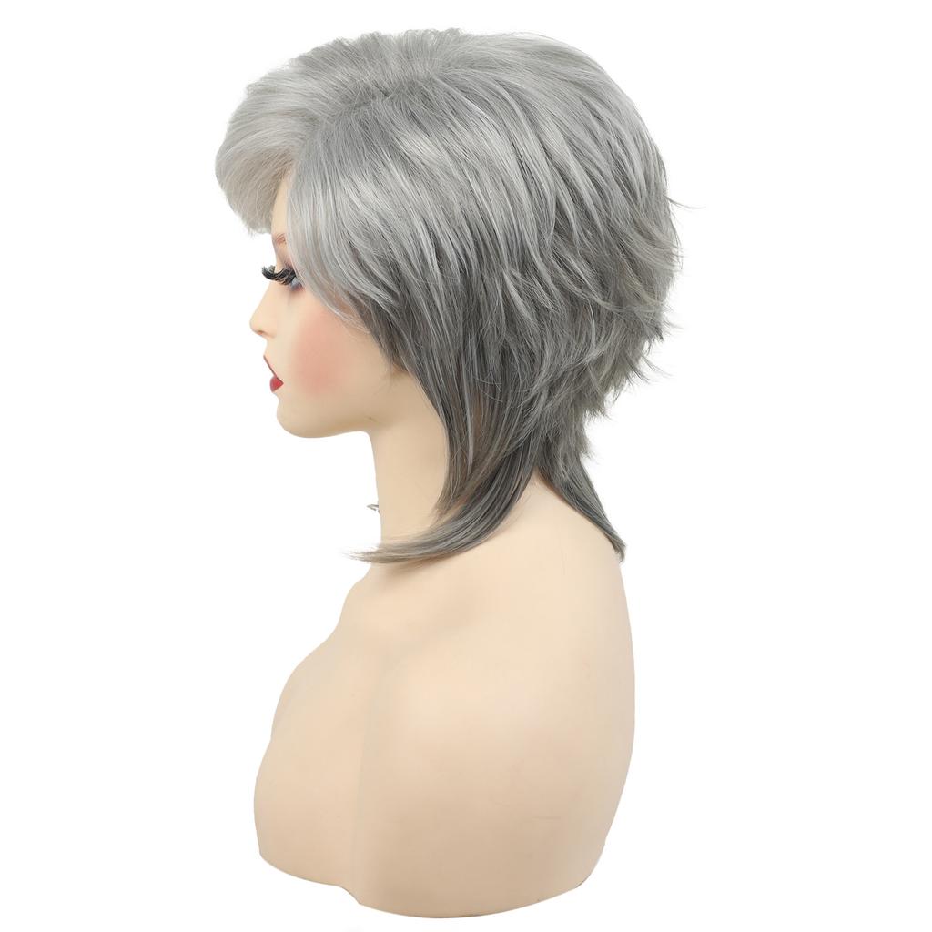 Wig High Temperature Silk Granny Grey Silver Short Hair European American Set Wigs