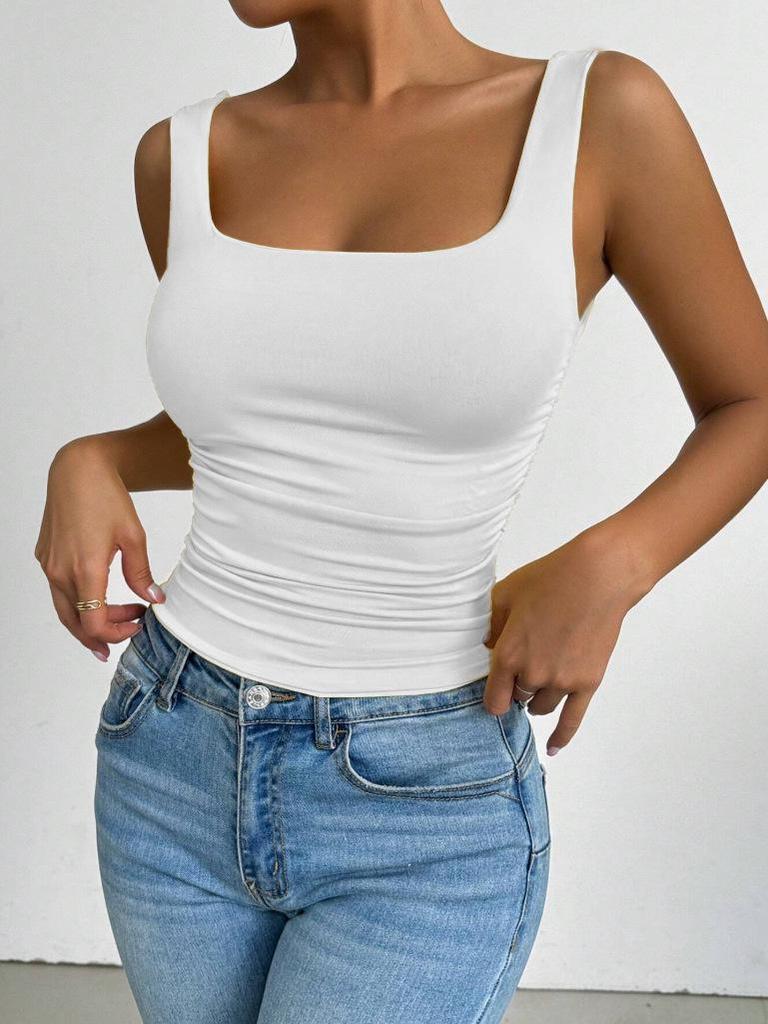 2026 Ärmelloses Damen-Cropped-Top mit quadratischem Ausschnitt und Raffung