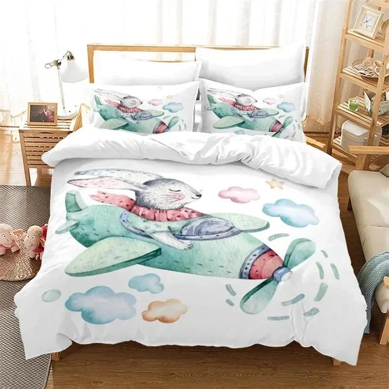 Cartoon Rabbit Funny Animals Bedding Set Duvet Cover Sheet Printed Bed Set Pillowcase Bed Full Queen King Size Comforter Bedroom