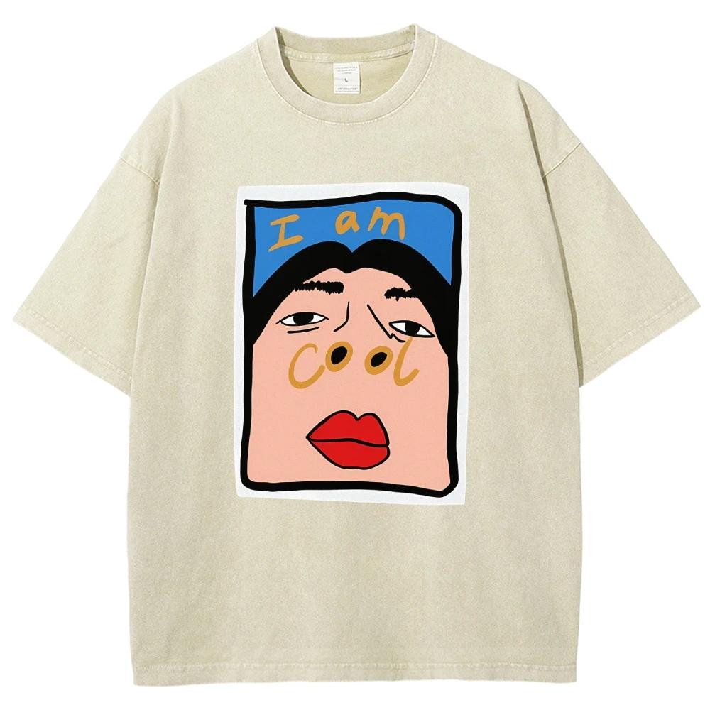 I AM COOL T Shirts Unisex Washed Tees Men Women Short Sleeve T-shirts Cotton T-shirt Streetwear Graphic T Shirts